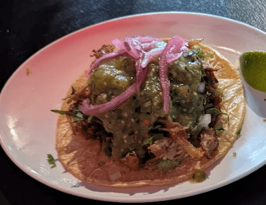 Taco de Carnitas from Torta Boyz with pork belly, pork shoulder, and sauce