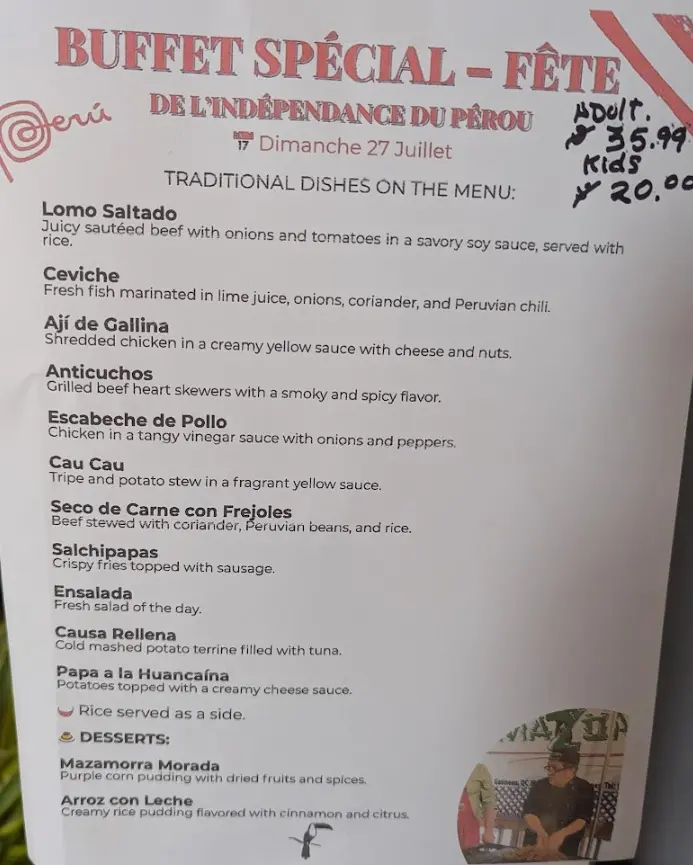 Menu from Amazonas Peruvian Restaurant