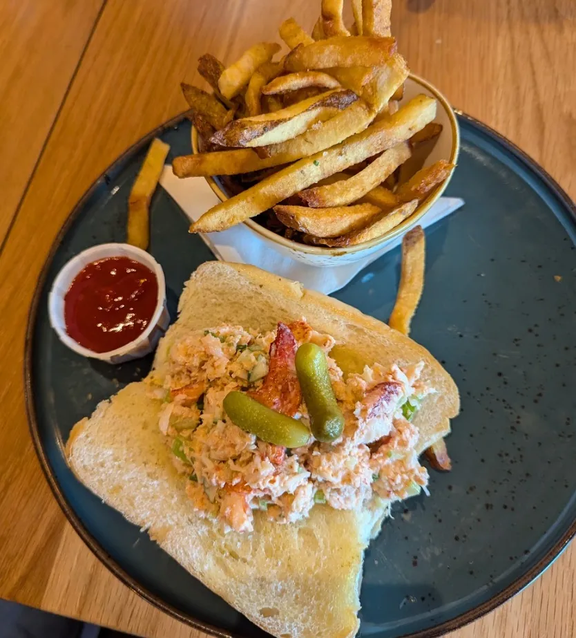lobster roll and fries from Pelican Grill