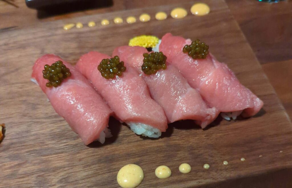 otoro nigiri with caviar on top from shinka sushi bar