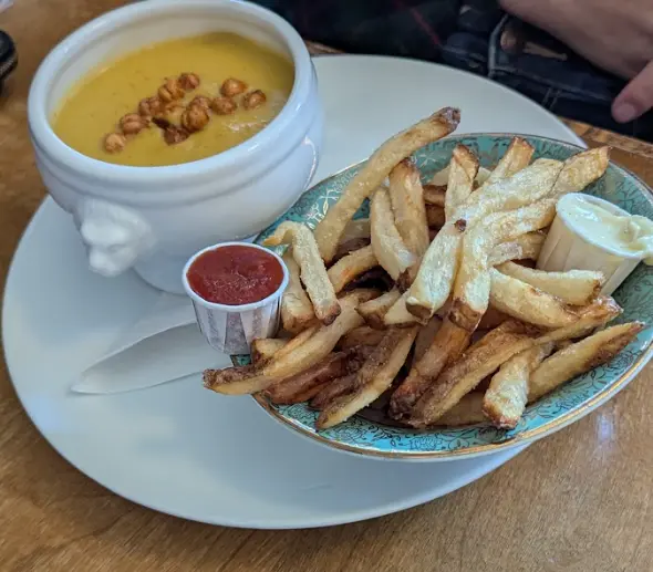 Butternut squash soup and fries