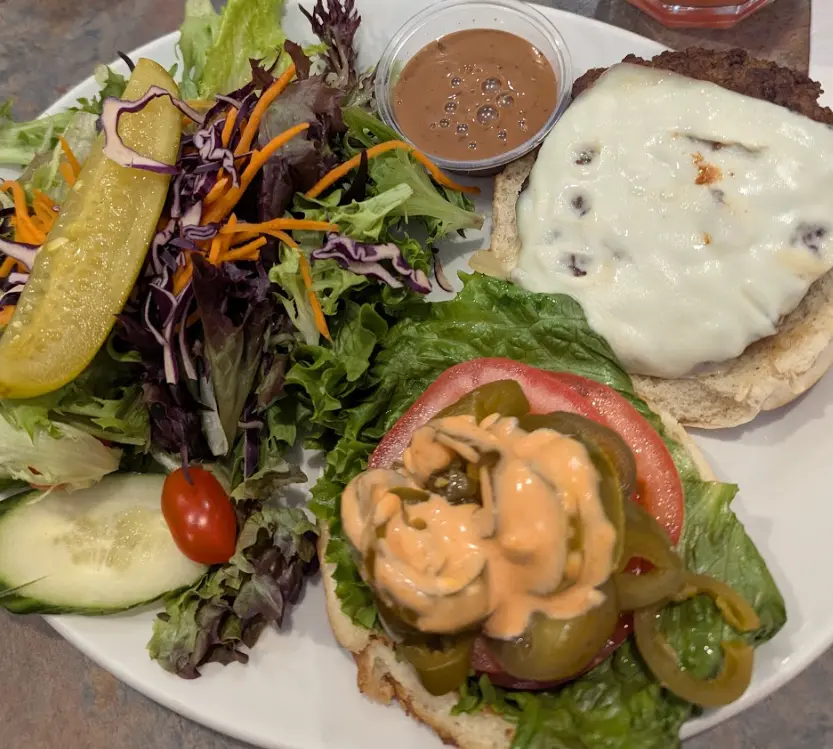 El Diablo Burger with Salad from Elgin Street Diner