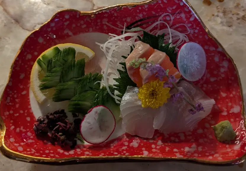 Madai (sea bream), Masu (ocean trout), Hirame (flounder) sashimi from Tomo