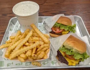 Shake Shack - Shack Burger, fries, and cookies and cream milk shake